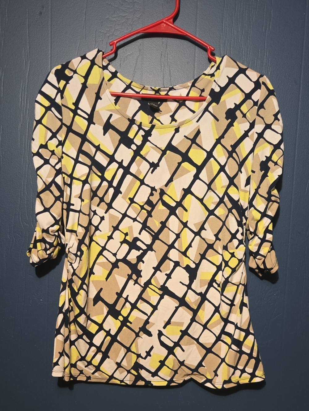 Alfani Scoop Neck Blouse in Yellow, Black & Cream